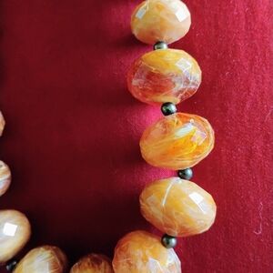 Vintage Avon Butterscotch Lucite Faceted Bead Necklace 1970s Marbled Amber Tone